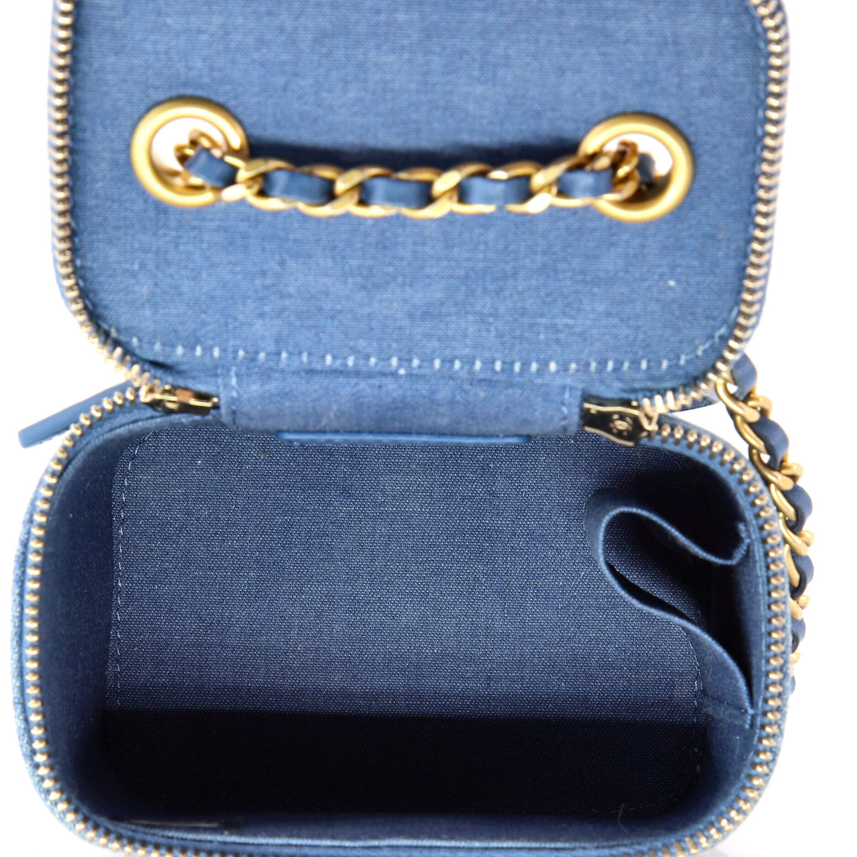 Pearl Crush Vanity Case with Chain Quilted Denim Mini