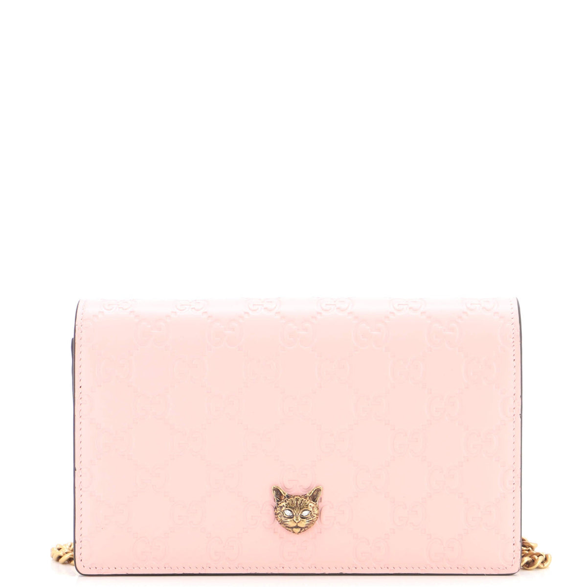 Crystal Cat Wallet on Chain Guccissima Leather