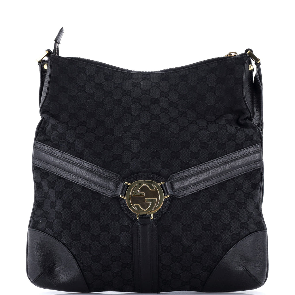 Reins Zip Messenger GG Canvas with Leather Large