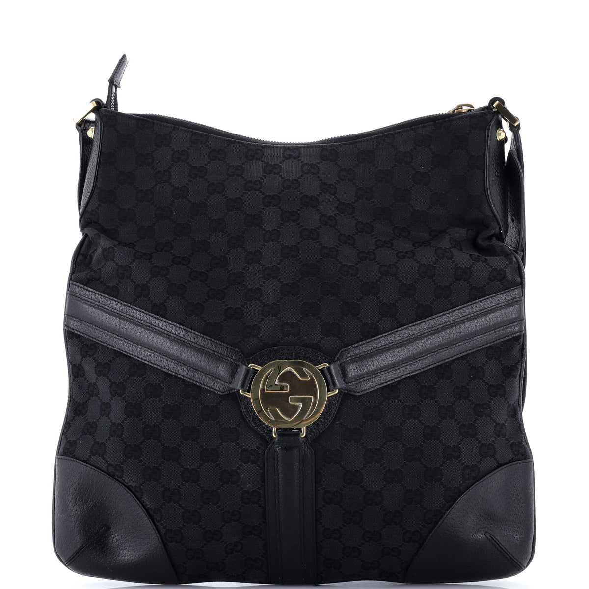 Reins Zip Messenger GG Canvas with Leather Large