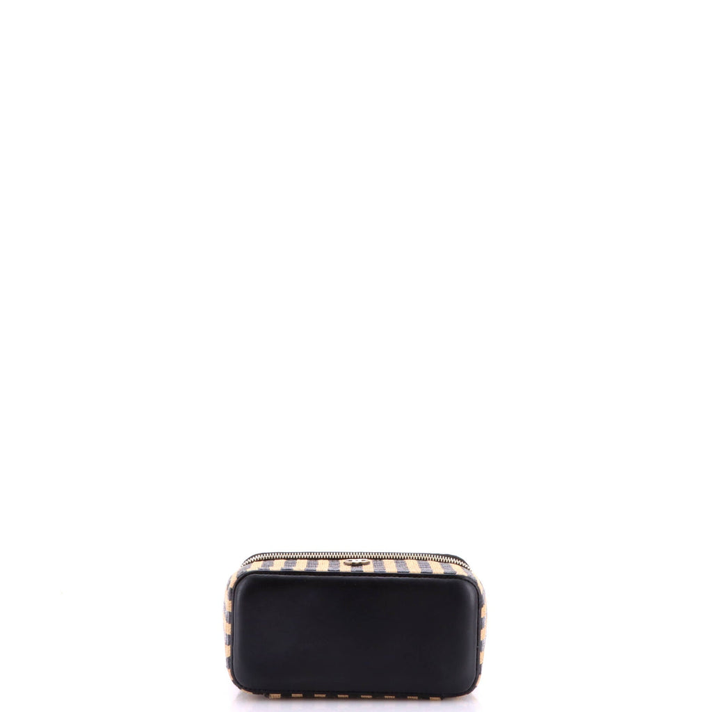 Classic Vanity Case with Chain Striped Raffia and Jute Small