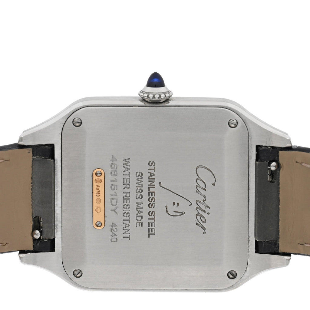 Stainless Steel 18K Yellow Gold Alligator 31.4mm Santos Dumont Quartz Watch Grey