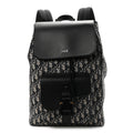 Oblique Jacquard Grained Calfskin Drawstring Saddle Backpack Beige Black