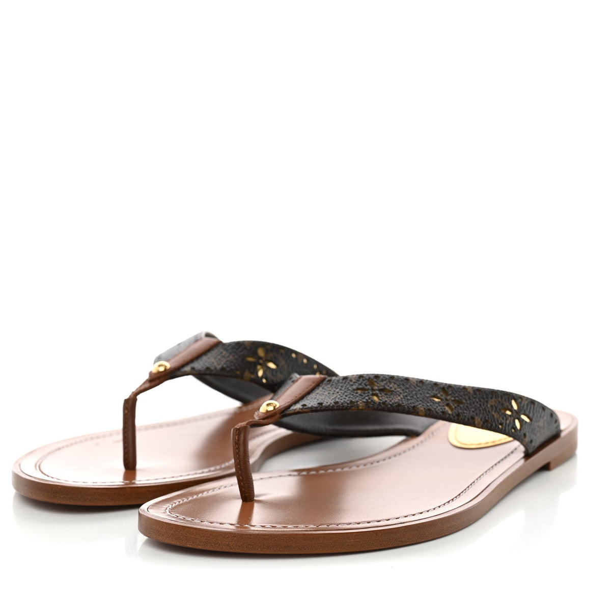 Monogram Sunny Flat Thong Sandals 38 Brown