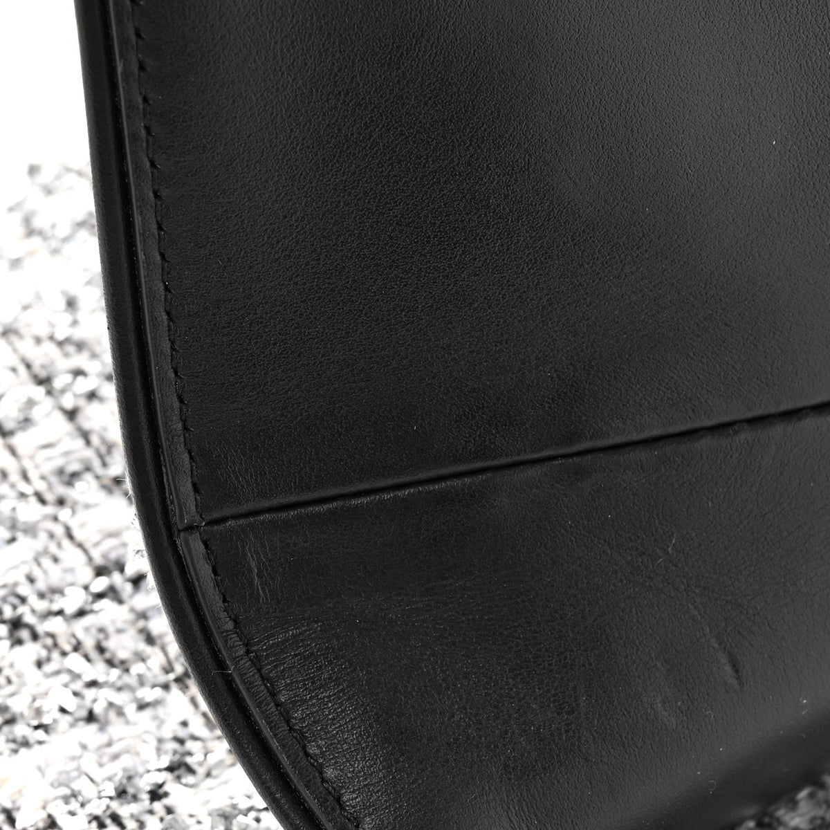 Tweed Saddle Crossbody Bag Black Silver