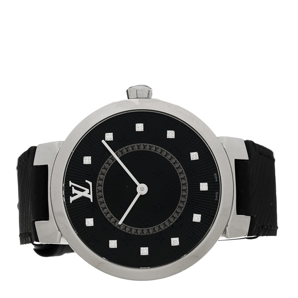Stainless Steel Epi Diamond 33mm Tambour Slim Quartz Watch Black