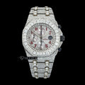 AP Royal Oak Offshore Chronograph Pave Diamond Dial Red Standard Numerals Large Round Diamond Bezel Fully Iced Out Moissanite Watch