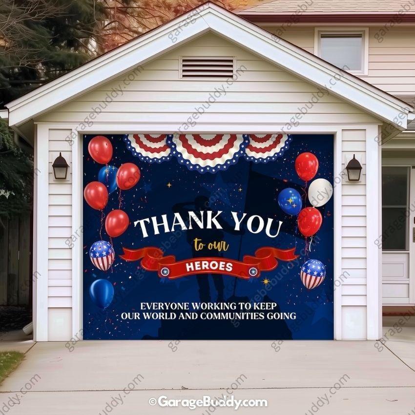 Thank You Heroes | Patriotic Garage Door Cover