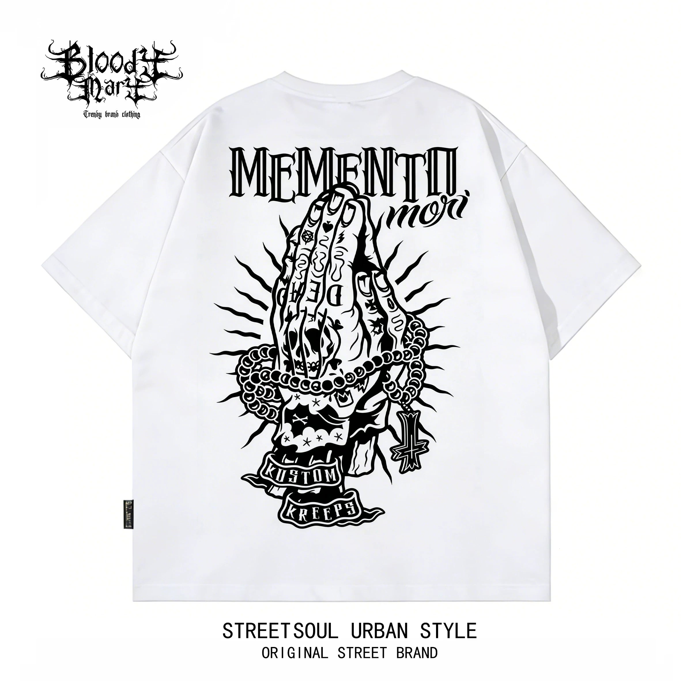 Chicano Black Short sleeved T-shirt with American Trendy Brand, Men's Printed Heavy duty Cotton Loose Top, West Coast Floral Font