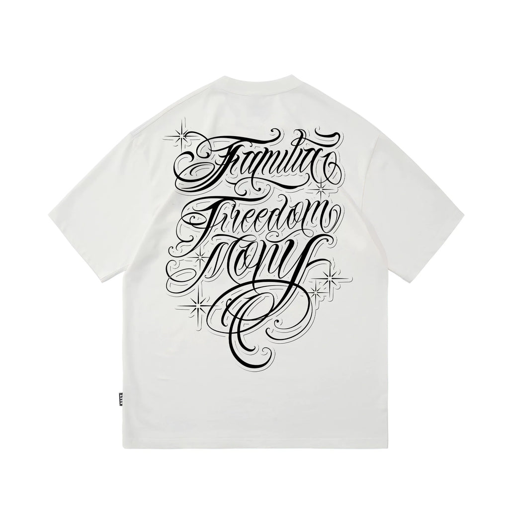 American hip-hop style floral font short sleeved T-shirt with loose shoulder sleeves for men and women, pure cotton trendy brand black tattoo artist top