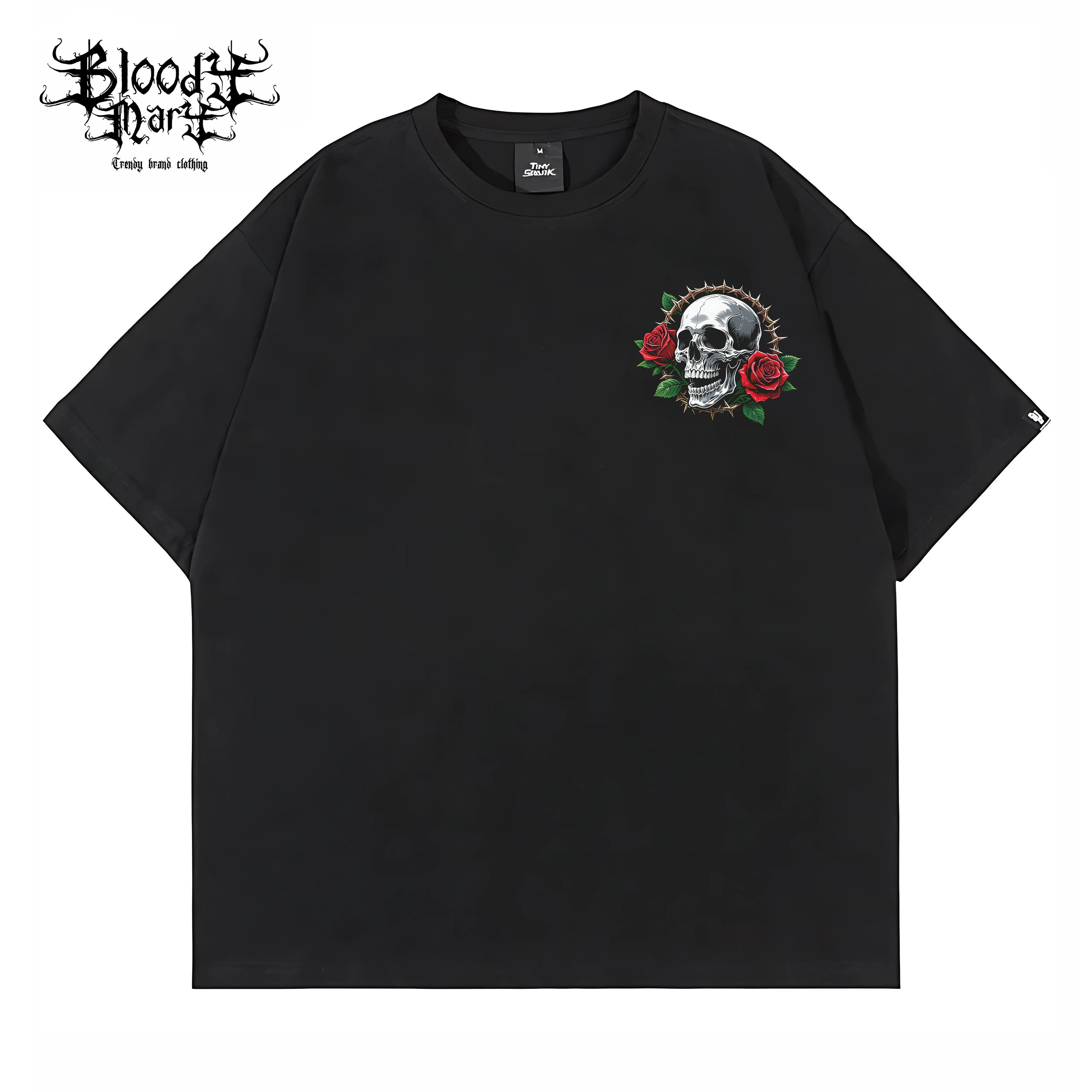 American street rose skeleton short sleeved loose pure cotton heavyweight niche hip-hop fashion brand tattoo artist T-shirt