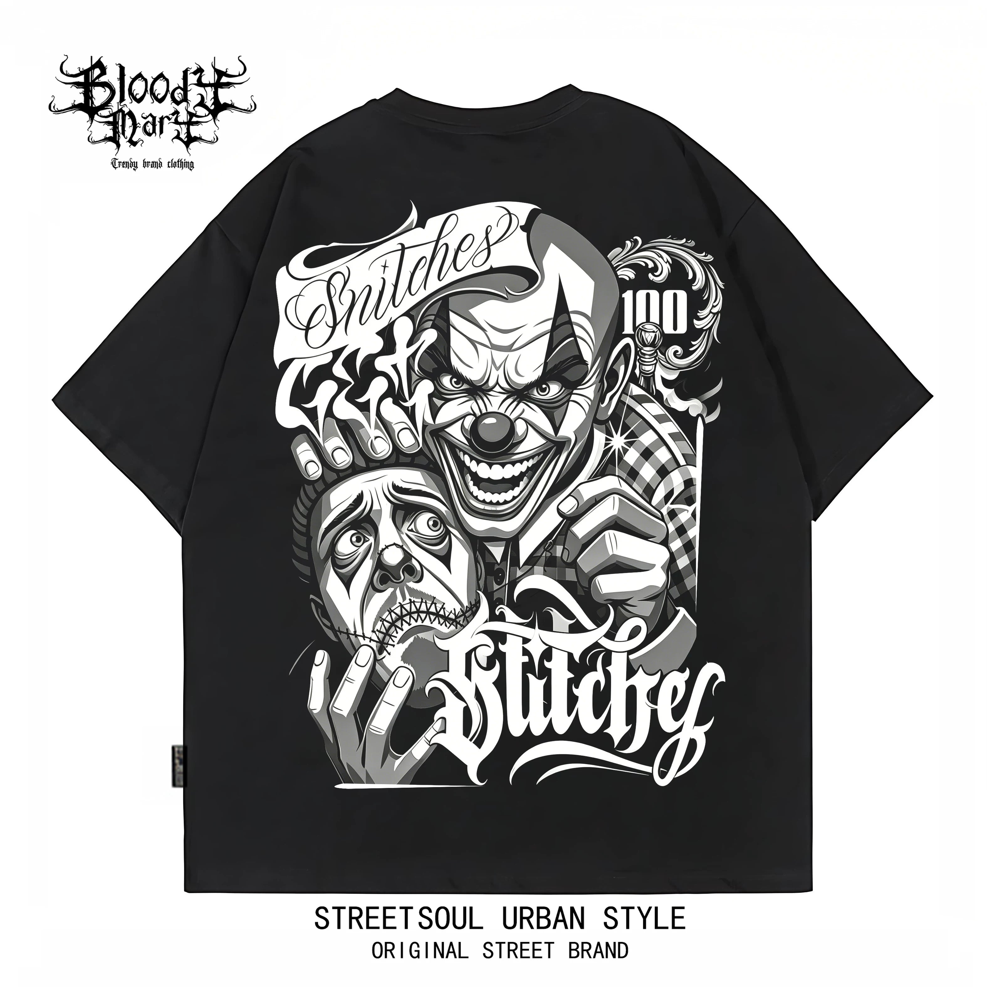 American hip-hop style West Coast Chicano clown print short sleeved T-shirt men's loose heavyweight pure cotton trendy brand top