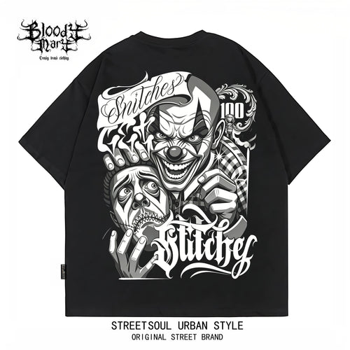 American hip-hop style West Coast Chicano clown print short sleeved T-shirt men's loose heavyweight pure cotton trendy brand top
