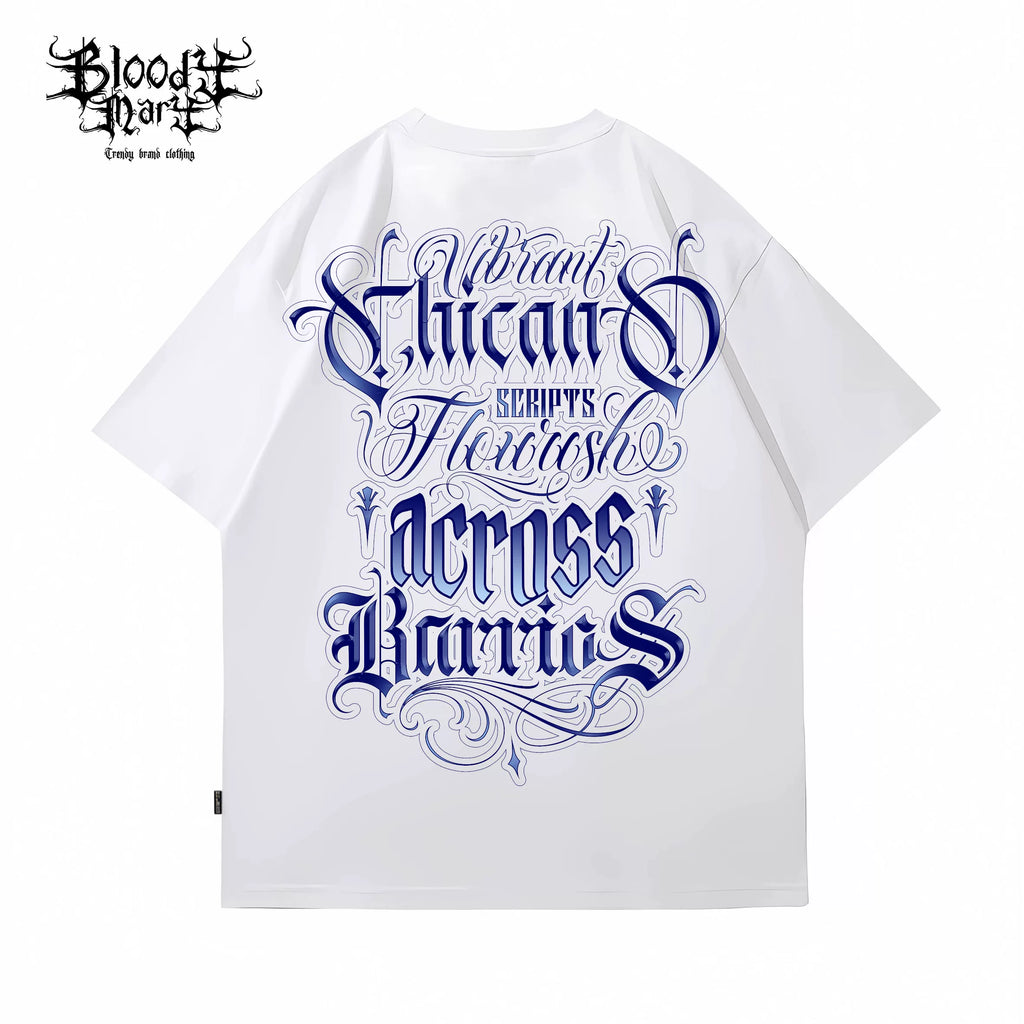American street Chicano floral font short sleeved loose cotton heavyweight niche hip-hop tattoo artist trendy T-shirt