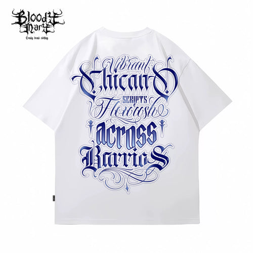 American street Chicano floral font short sleeved loose cotton heavyweight niche hip-hop tattoo artist trendy T-shirt