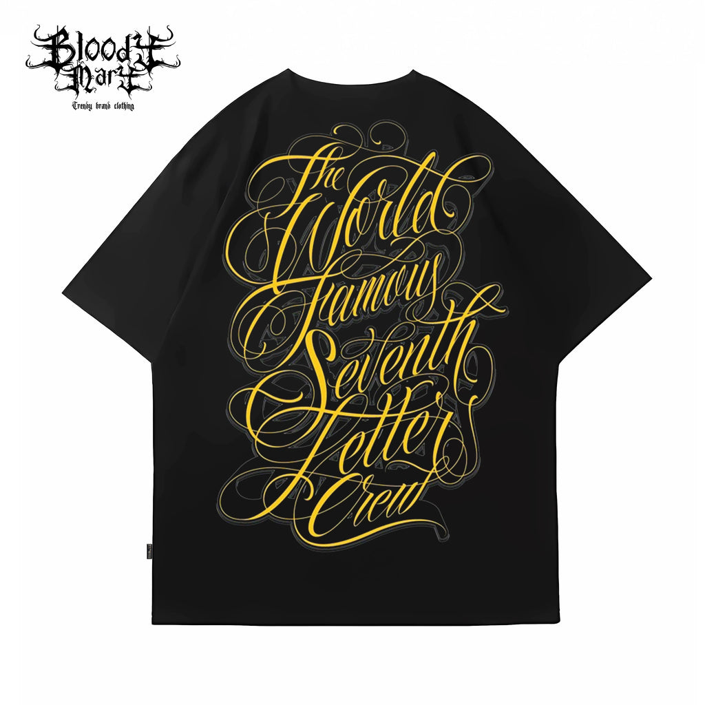 American street Chicano floral font short sleeved loose cotton heavyweight niche hip-hop tattoo artist trendy T-shirt