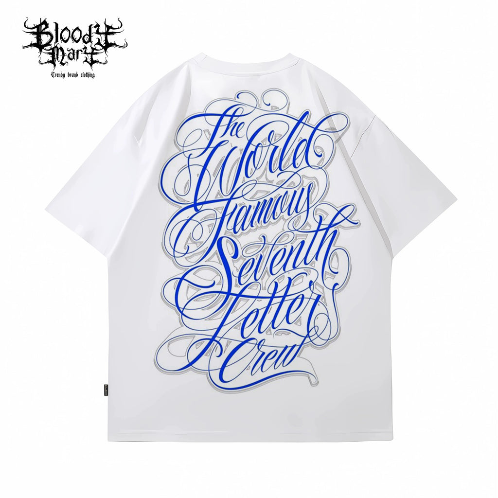 Trendy American Street Chicano Flower Font Short Sleeve Loose Cotton Heavy Weight Niche Hip Hop Tattoo Artist T-shirt
