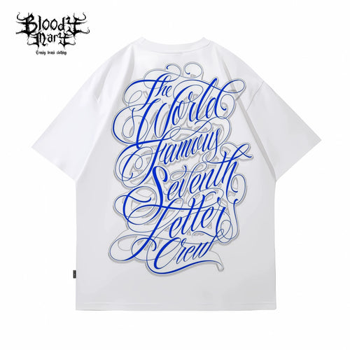 American street Chicano floral font short sleeved loose cotton heavyweight niche hip-hop tattoo artist trendy T-shirt