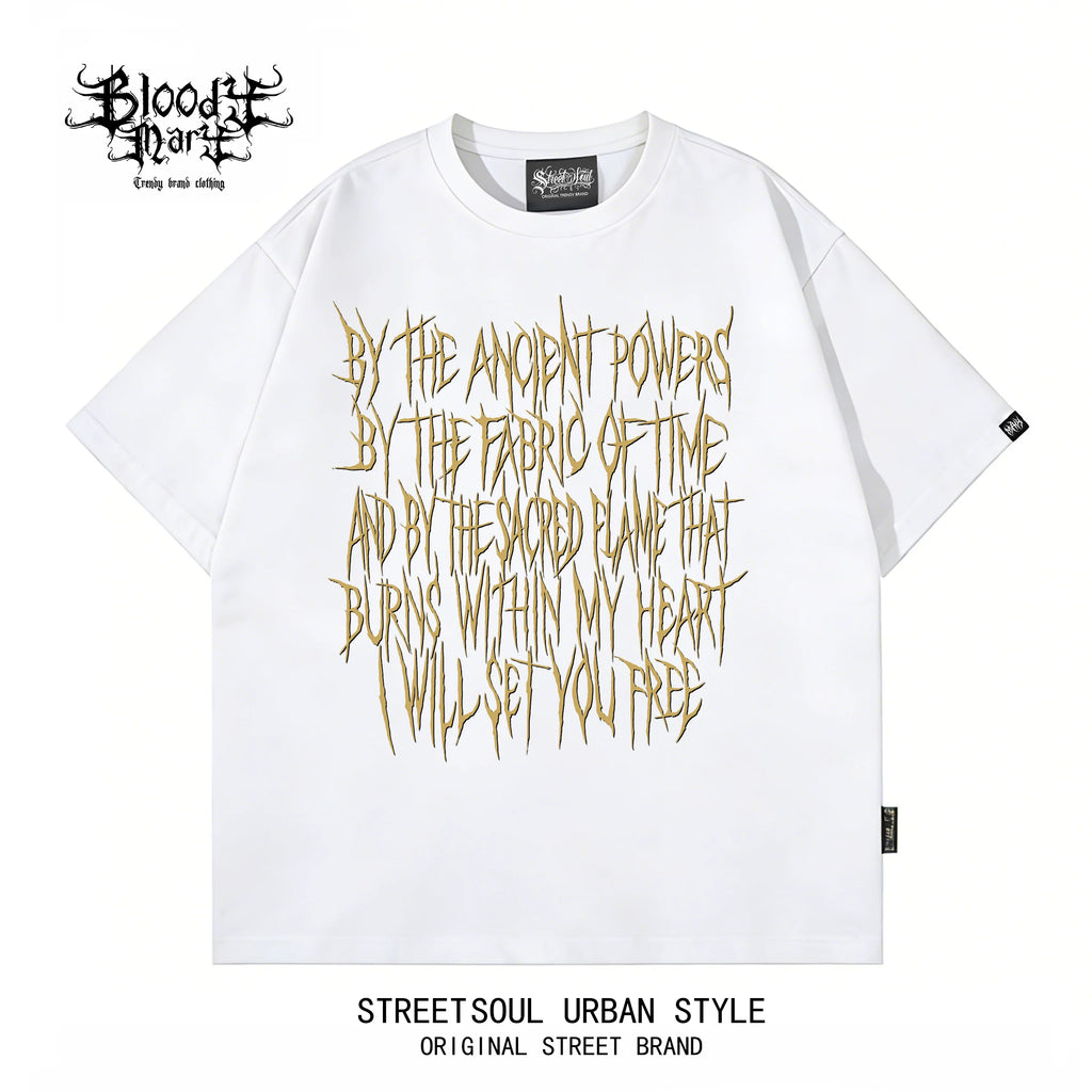 American hip-hop style dark printed short sleeved T-shirt for men, loose and heavyweight pure cotton, niche street flower font trendy brand