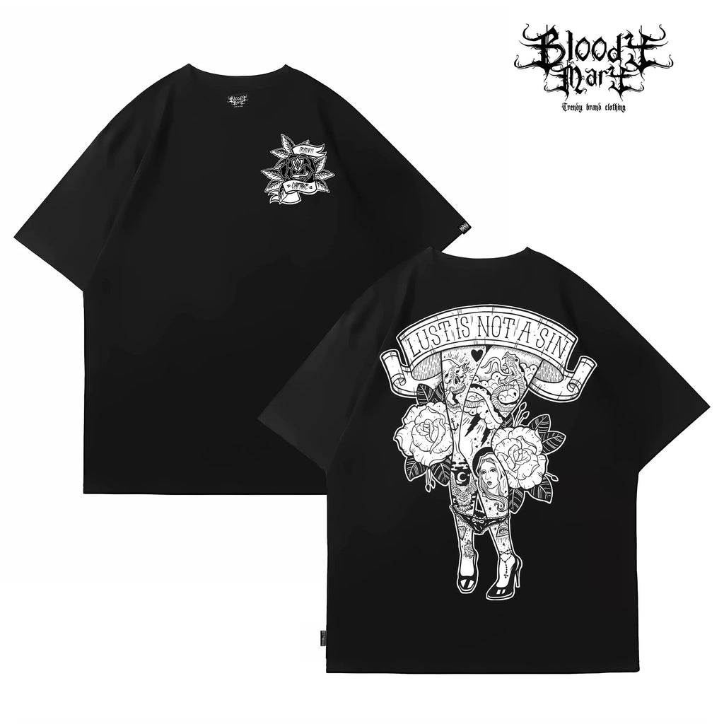 Original trendy brand American street flower font short sleeved men's and women's loose cotton heavyweight niche hip-hop tattoo artist T-shirt