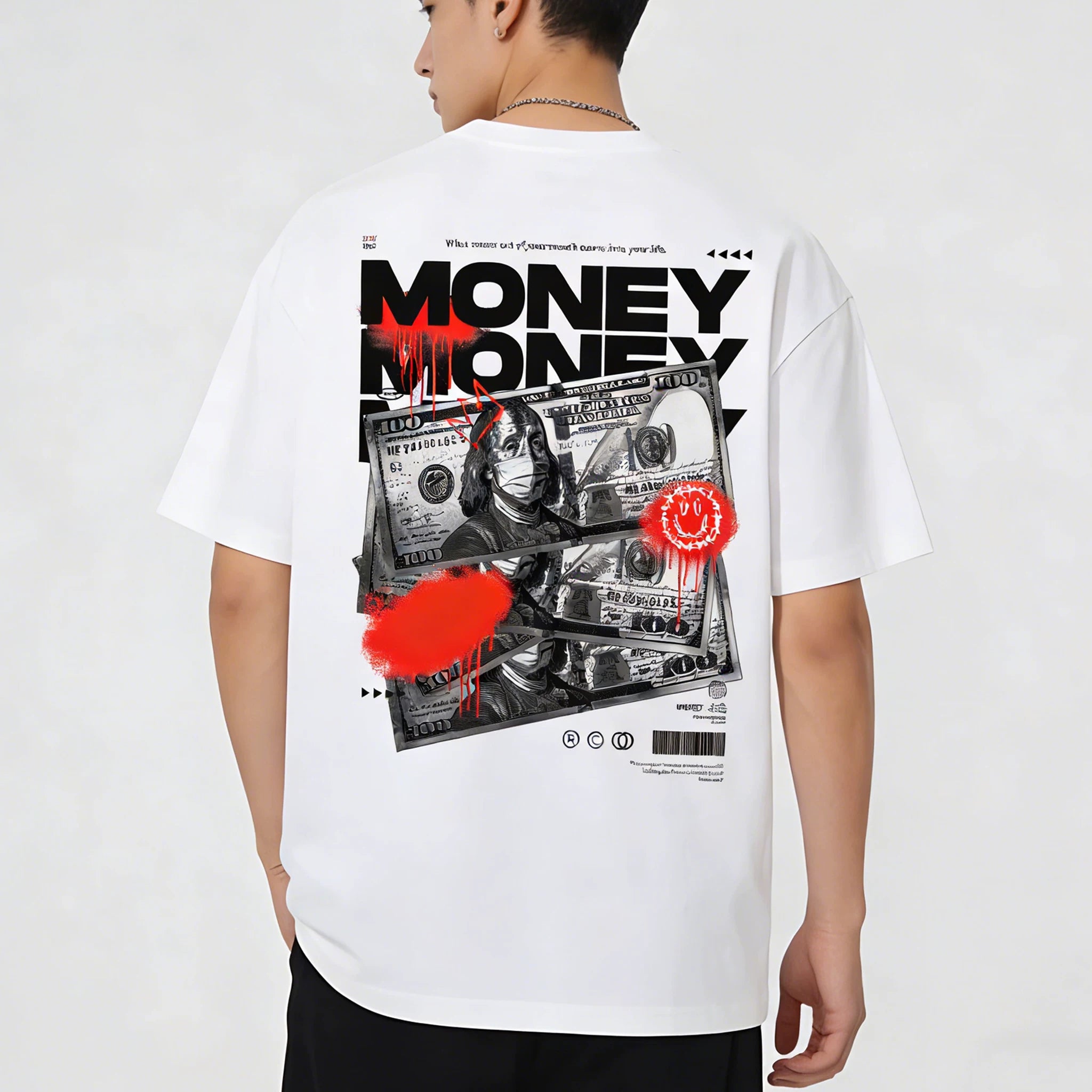 American street retro dollar bill short sleeved loose cotton heavyweight niche hip-hop tattoo artist trendy T-shirt