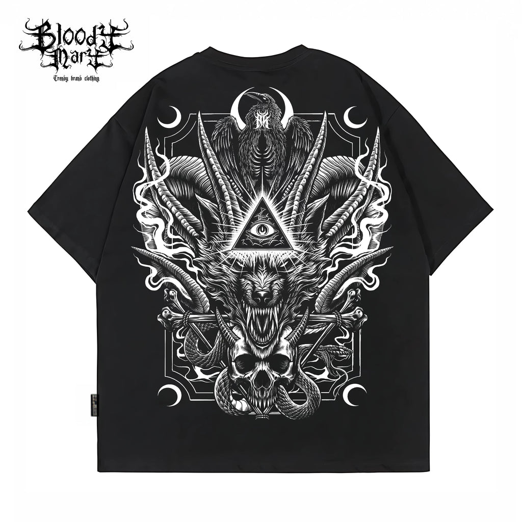 Original Trendy American Hip Hop Style Heavy Metal Printed Short Sleeve T-shirt for Men and Women, Loose Round Neck, Heavy Cotton, Rock