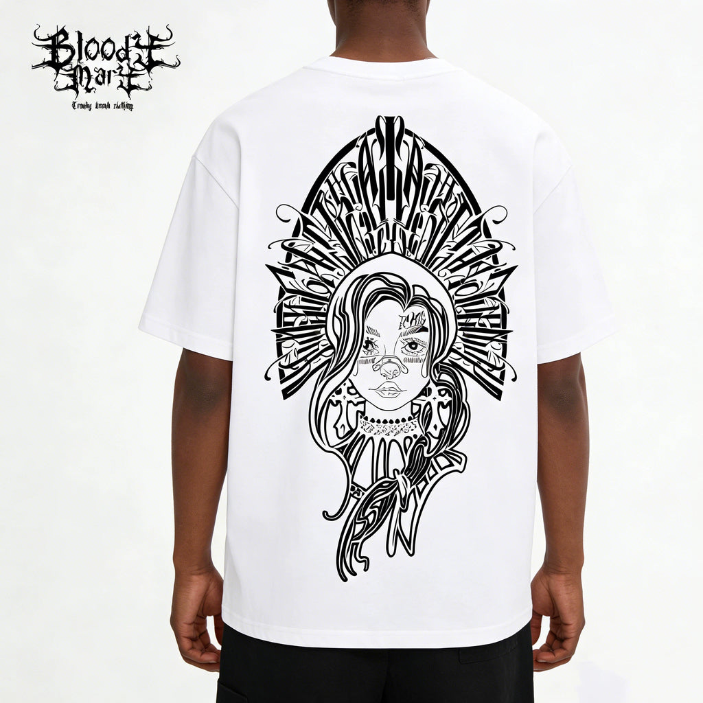 American style floral font pure cotton short sleeved T-shirt original trendy hip-hop street dance T-shirt 2025 spring heavyweight pure cotton short sleeved shirt