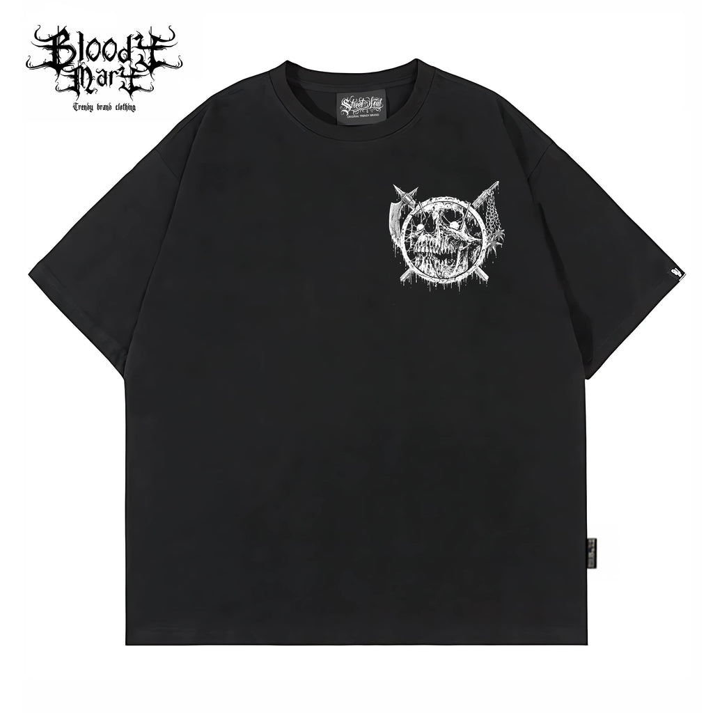 Trendy American retro niche floral characters Chicano heavyweight T-shirt original skull print tattoo artist loose