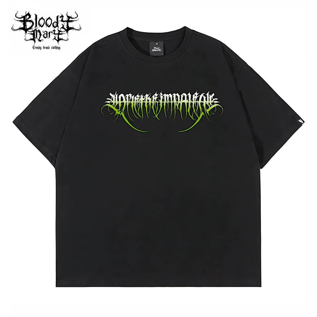 Original American street flower font retro loose cotton heavyweight niche hip-hop tattoo artist trendy brand T