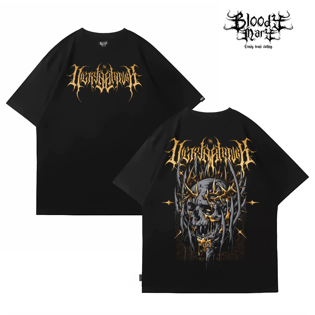 American street hip-hop, dark gothic style, metal printed short sleeved T-shirt, men's and women's loose casual versatile top trend