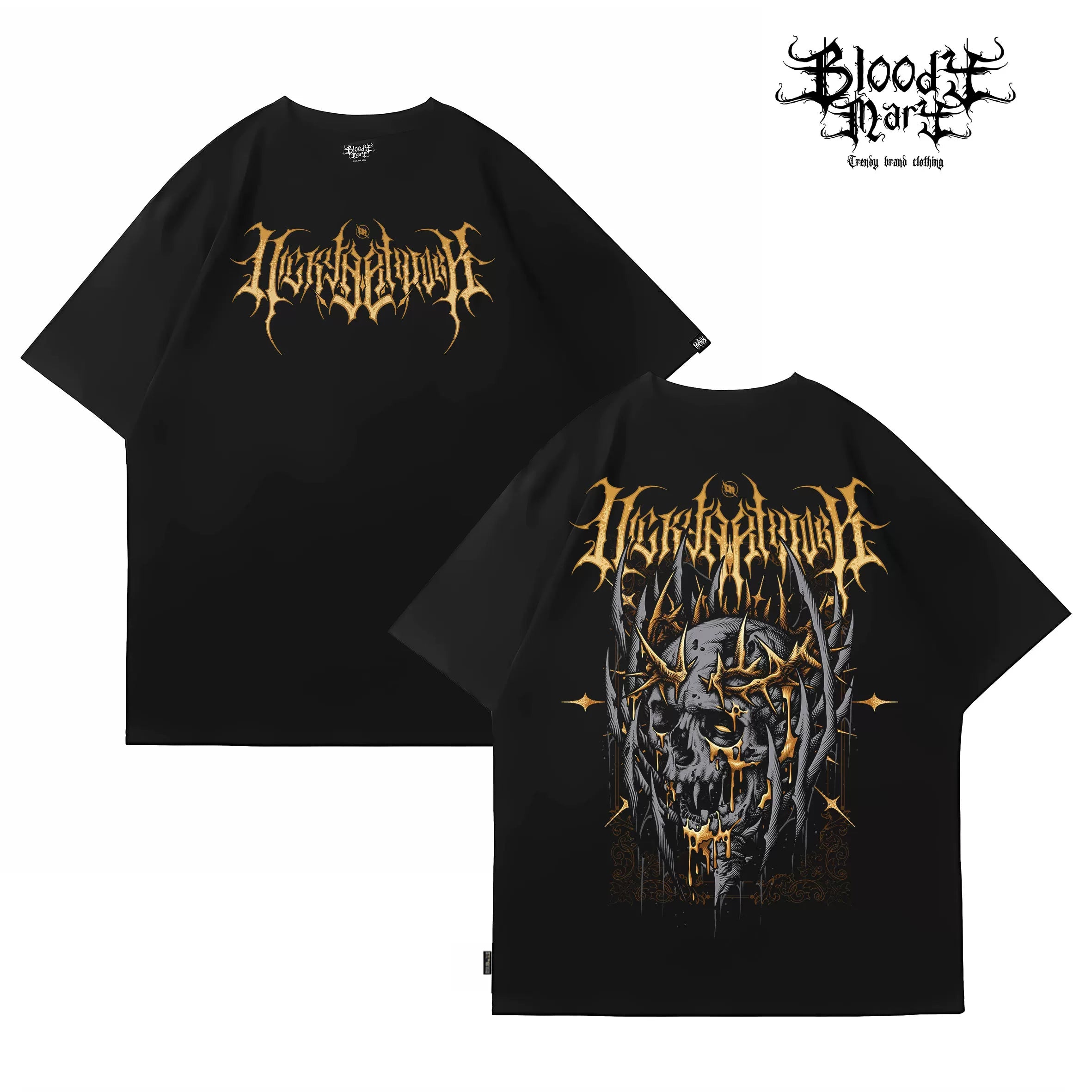 American street hip-hop, dark gothic style, metal printed short sleeved T-shirt, men's and women's loose casual versatile top trend