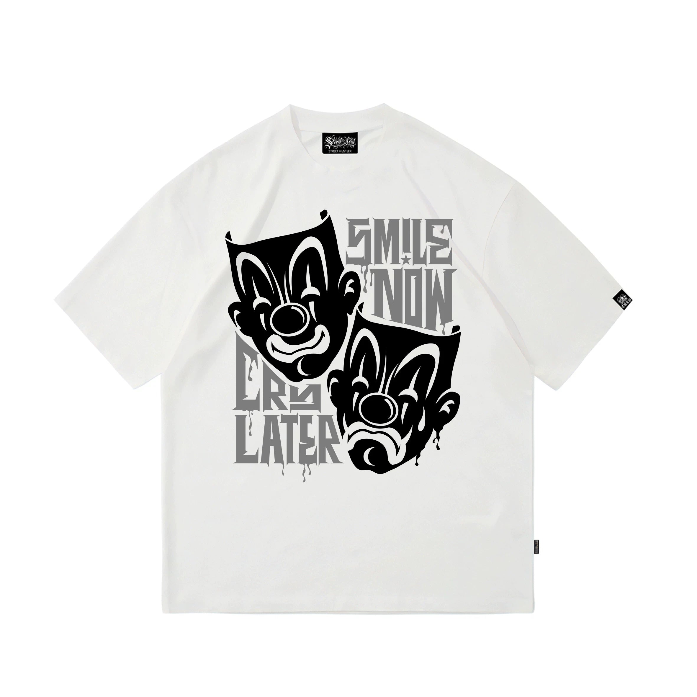 American fashion brand Kano floral font clown gang hip-hop English mask crying smiling face American heavyweight loose T-shirt