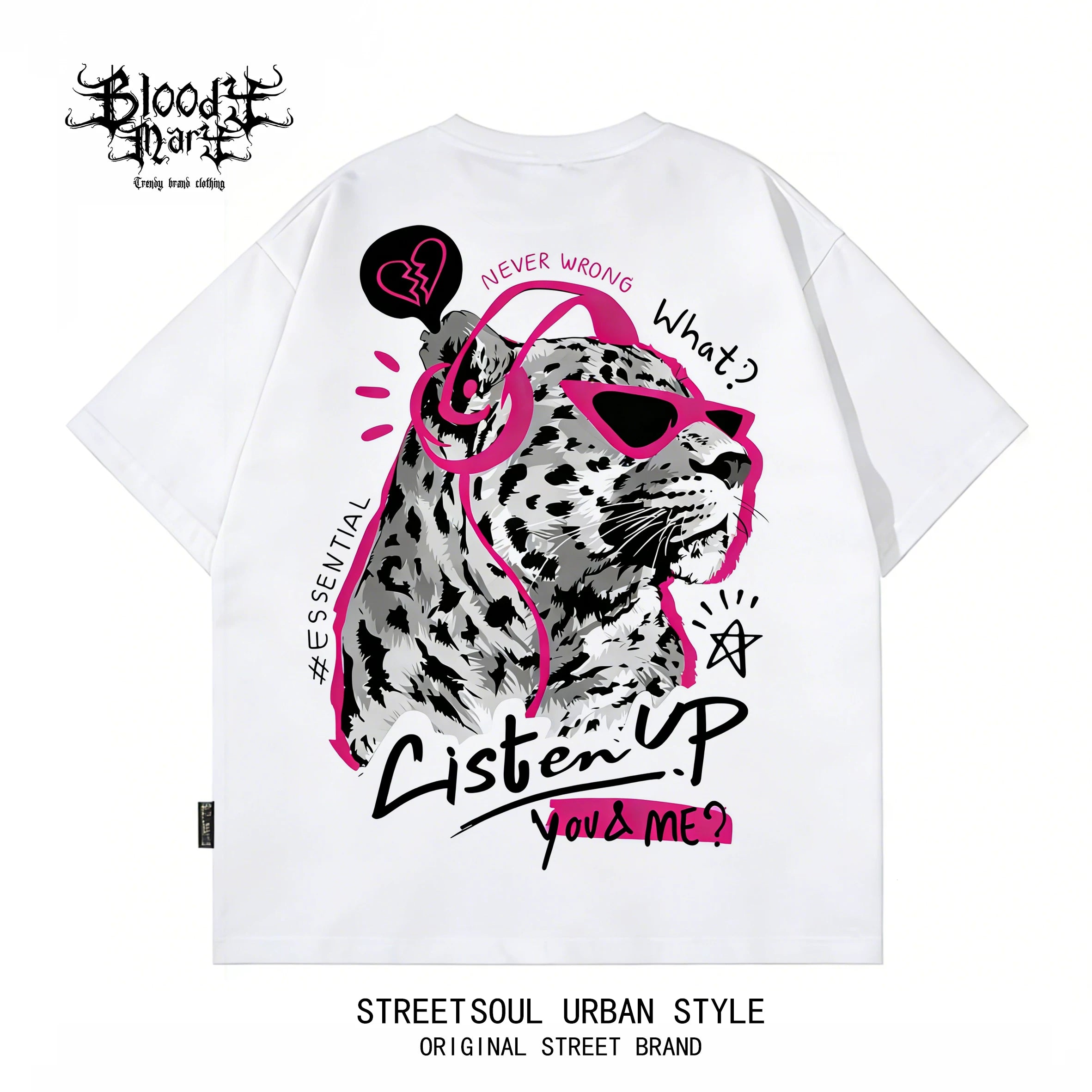 China-Chic style American printed short sleeved T-shirt for men and women loose street trend summer new black T-shirt leopard print