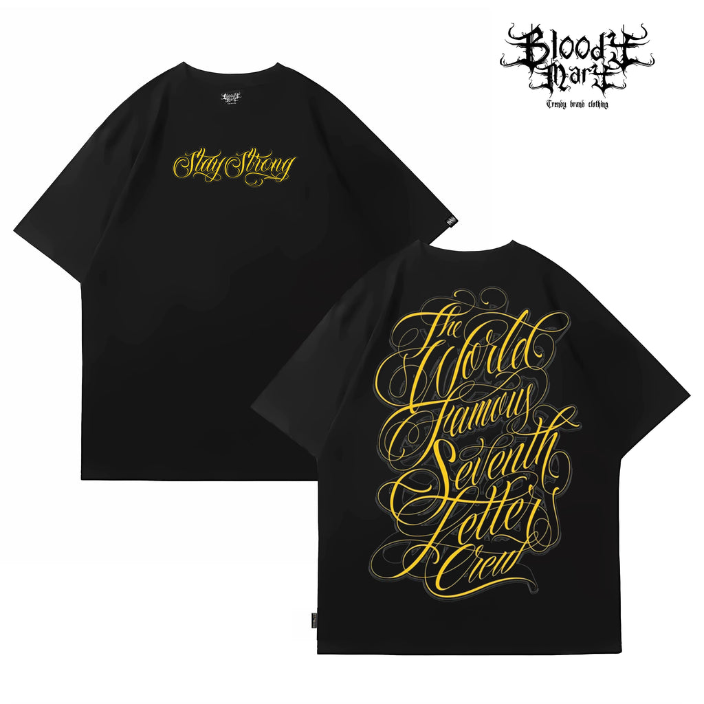Trendy American Street Chicano Flower Font Short Sleeve Loose Cotton Heavy Weight Niche Hip Hop Tattoo Artist T-shirt