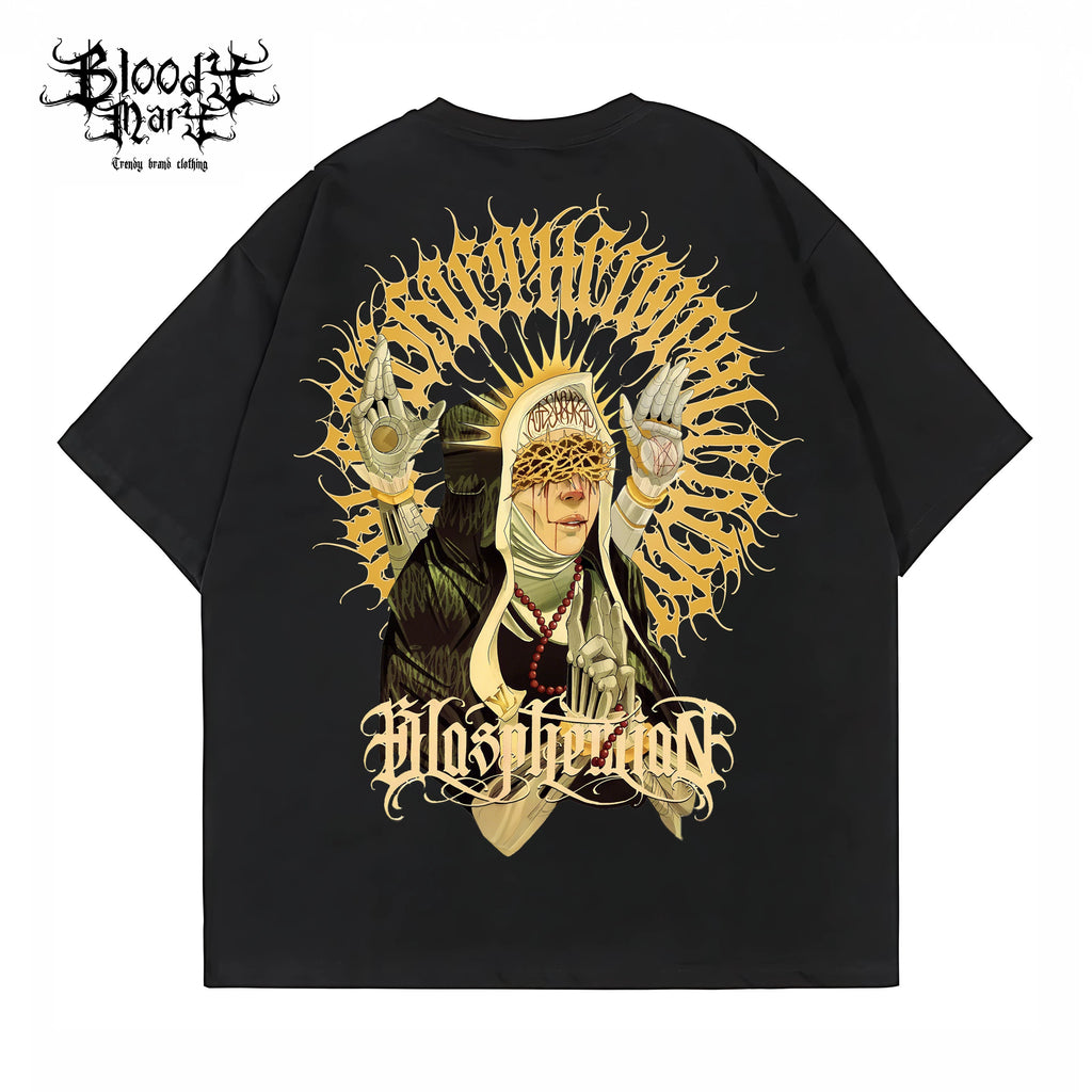 American street retro West Coast floral font short sleeved loose cotton heavyweight niche hip-hop tattoo artist trendy T-shirt