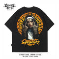 Trendy brand American floral font hip-hop West Coast short sleeved T-shirt men's loose street trendy brand tattoo artist heavyweight pure cotton