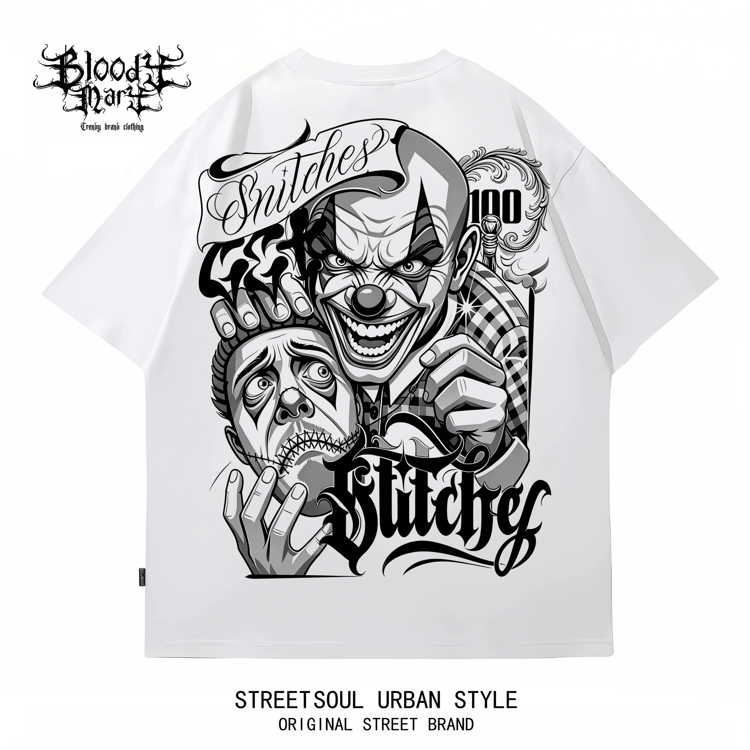 American hip-hop style West Coast Chicano clown print short sleeved T-shirt men's loose heavyweight pure cotton trendy brand top