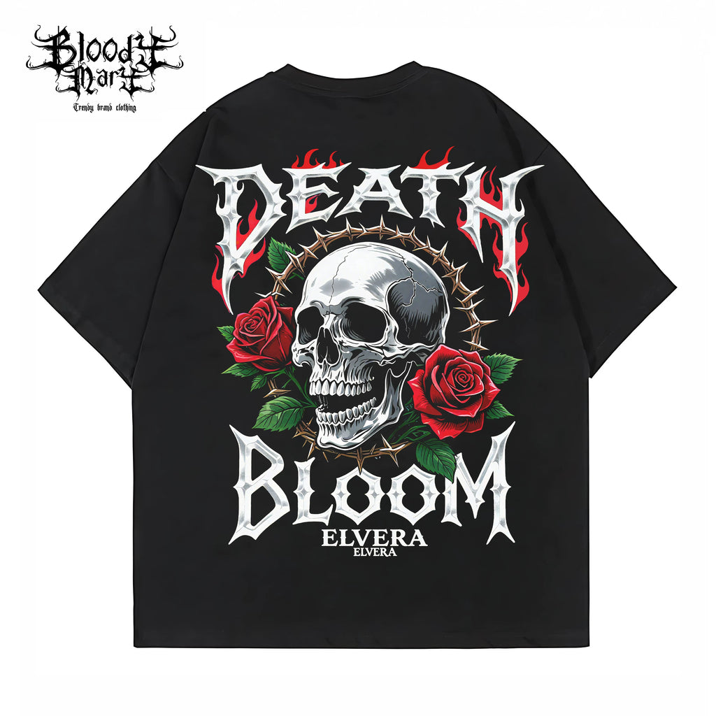American street rose skeleton short sleeved loose pure cotton heavyweight niche hip-hop fashion brand tattoo artist T-shirt