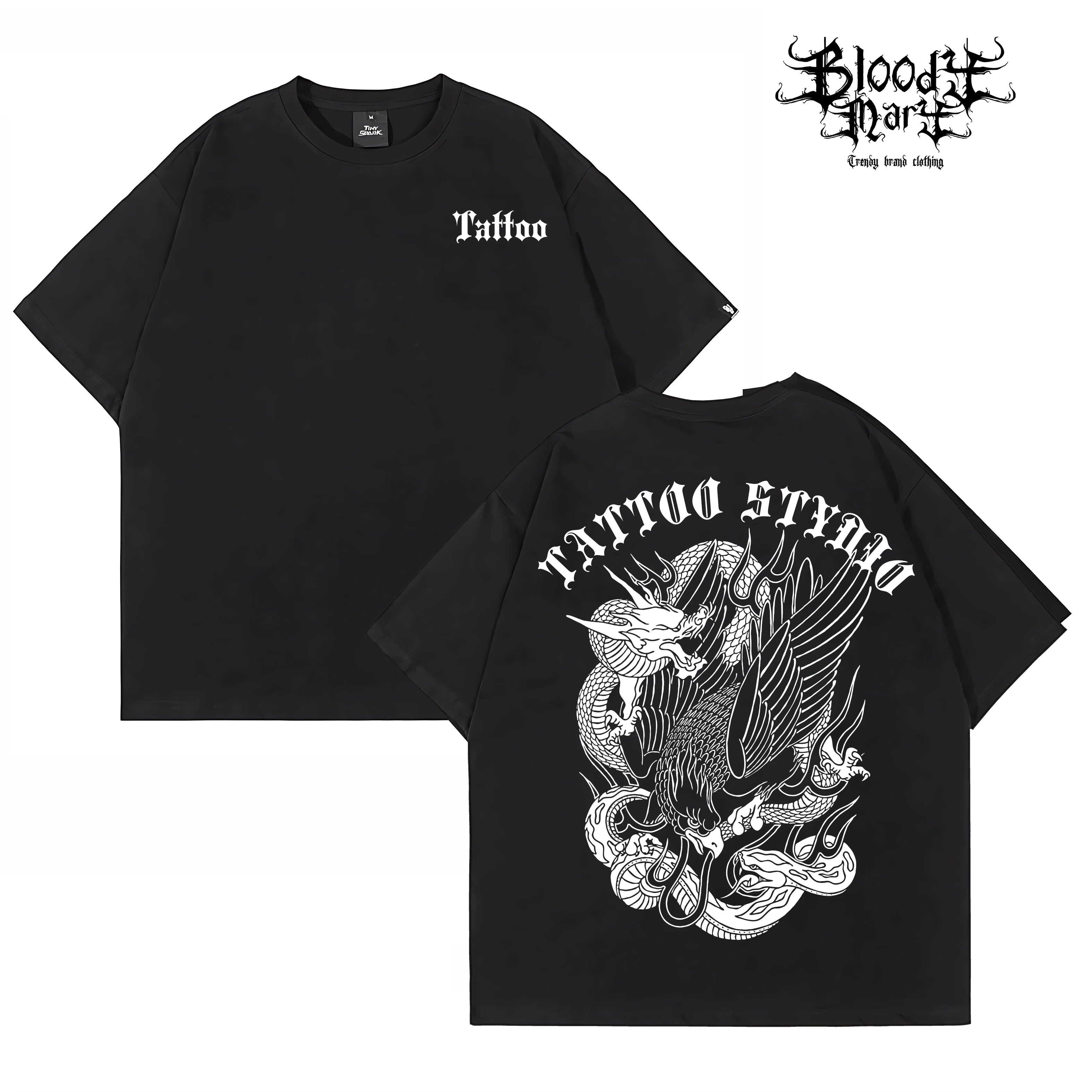 American street flower font short sleeved loose cotton heavyweight niche hip-hop tattoo artist trendy T-shirt