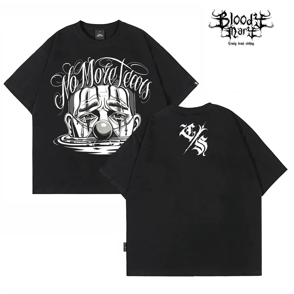 American West Coast floral font hip-hop style black short sleeved T-shirt men's loose shoulder letter printed street top
