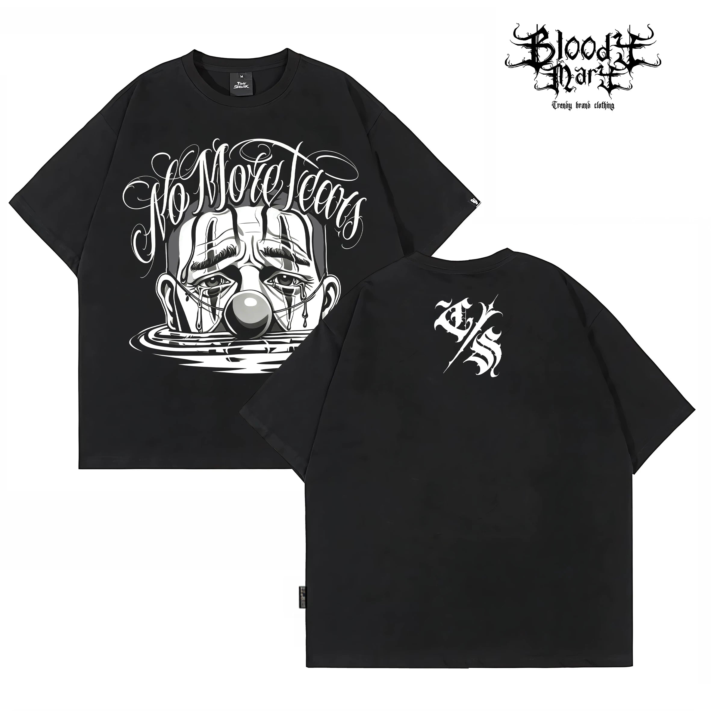 American West Coast floral font hip-hop style black short sleeved T-shirt men's loose shoulder letter printed street top