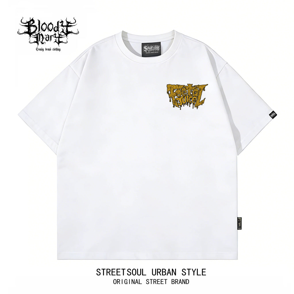 Original American hip-hop style skull print short sleeved T-shirt for men and women, loose and heavy weight, pure cotton rock, street black