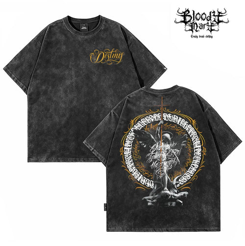 American hip-hop West Coast floral font black short sleeved T-shirt men's dark style print heavyweight pure cotton loose trendy brand