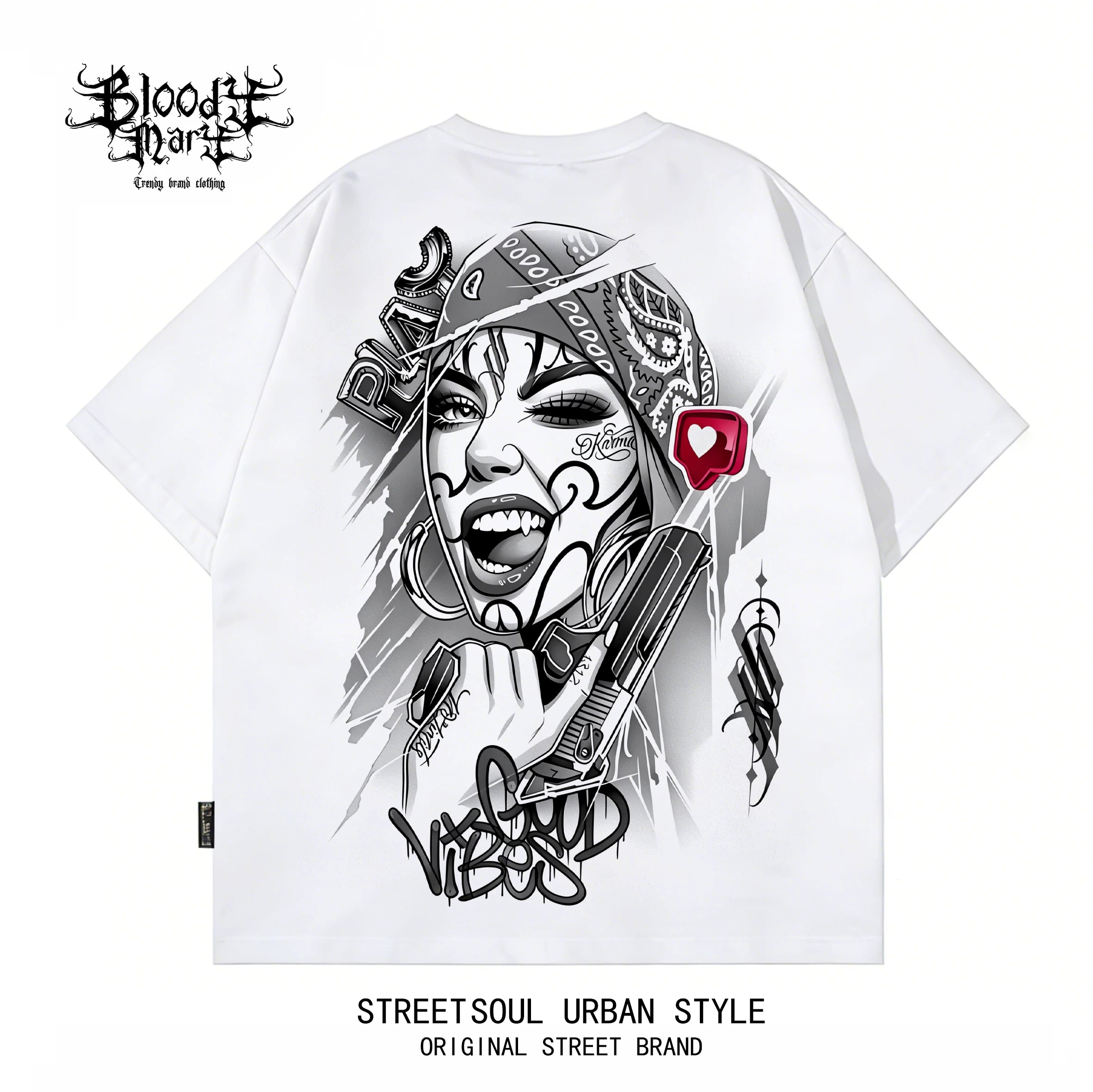 Original Trendy American West Coast Flower Font Hip Hop Black Printed Short sleeved T-shirt for Men, Loose Cotton, Rock