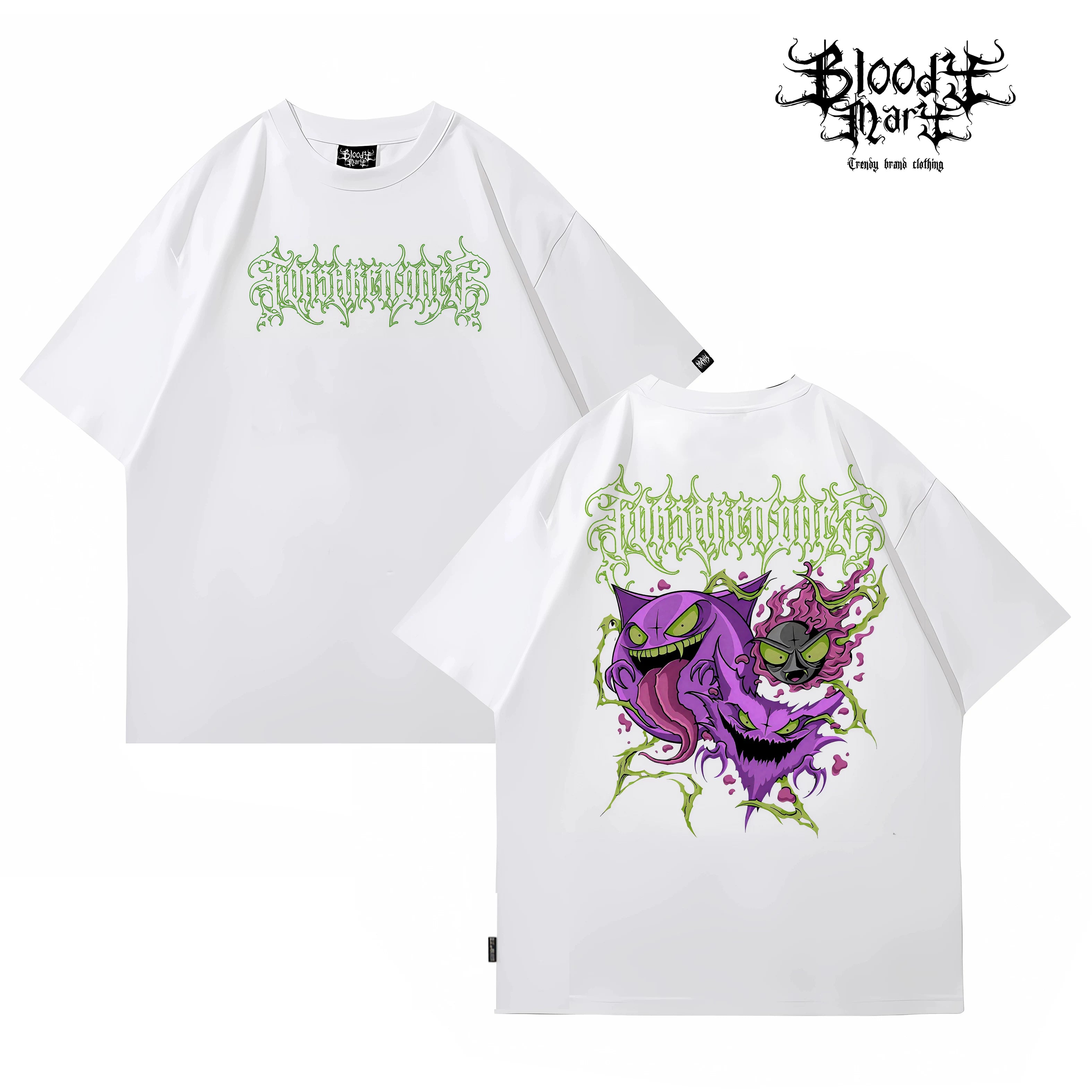 American street flower font short sleeved loose cotton heavyweight niche hip-hop tattoo artist trendy T-shirt flame letter