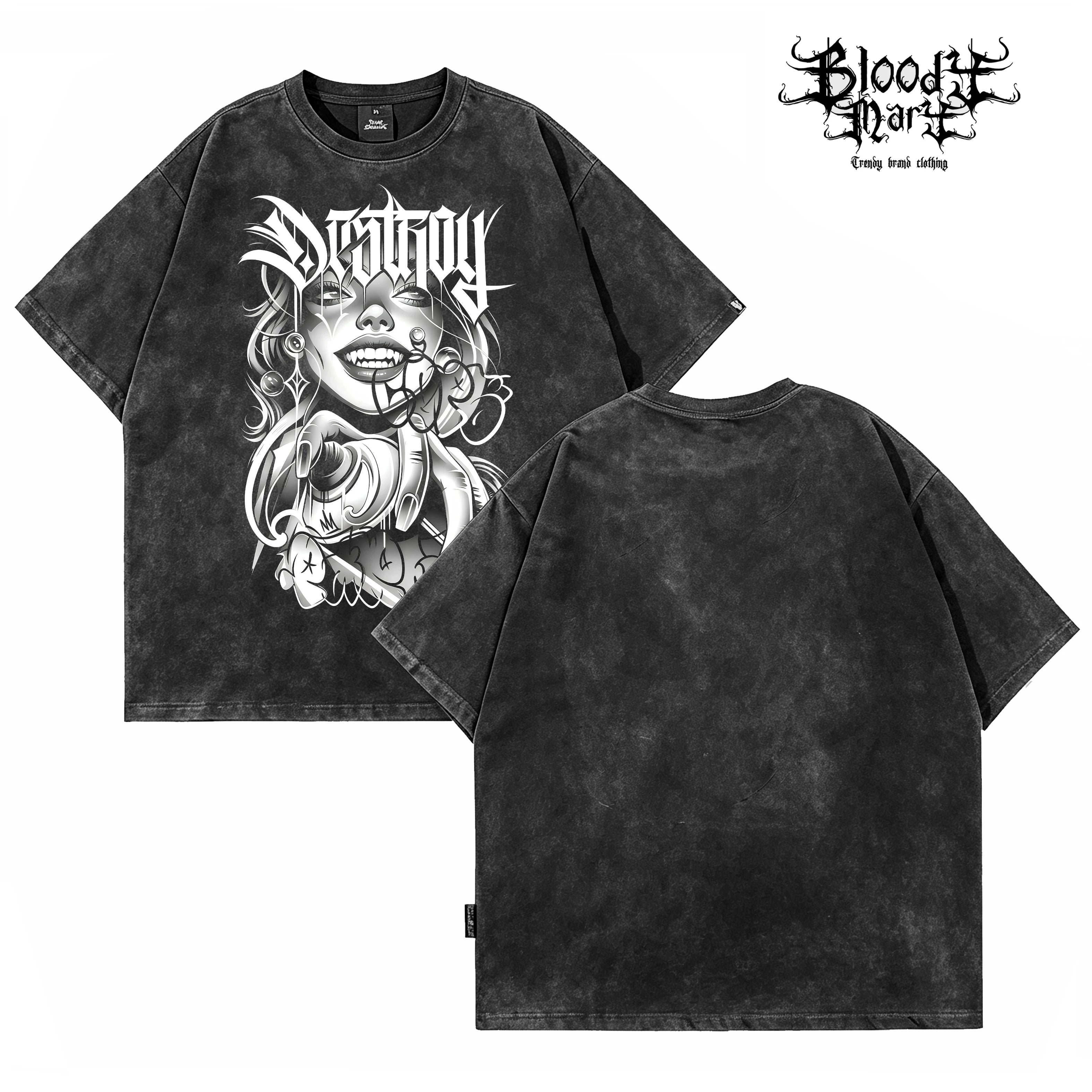 Trendy American West Coast retro anime printed short sleeved T-shirt for men and women, washed and worn loose street style top