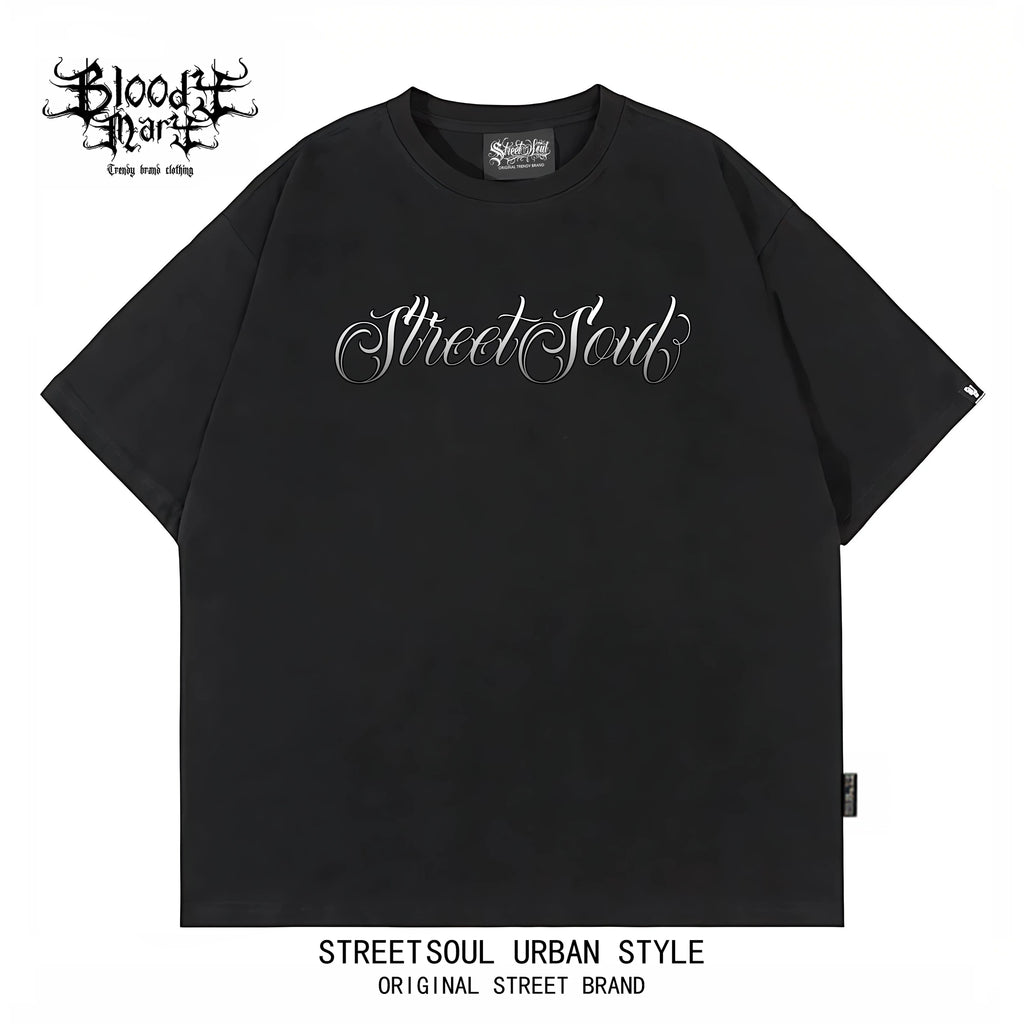 American hip-hop Chicano ins style printed short sleeved T-shirt for men and women loose black trendy brand versatile summer new item