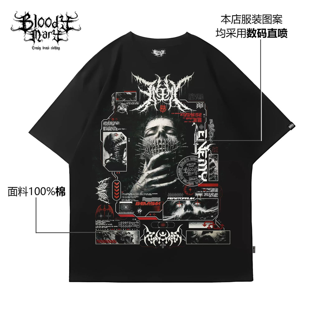 Chicano floral font trendy brand short sleeved dark men's and women's loose heavy metal pure cotton heavyweight niche hip-hop T-shirt