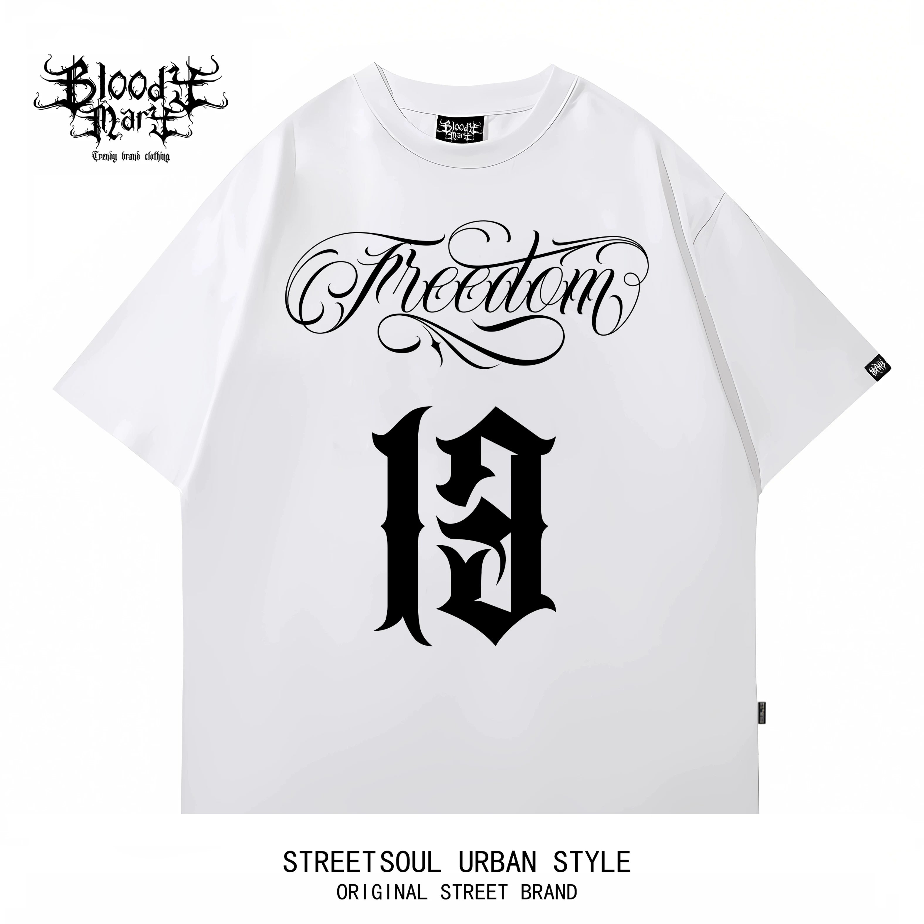 Street casual style black short sleeved T-shirt men's Chicano print loose cotton round neck floral font bandit top