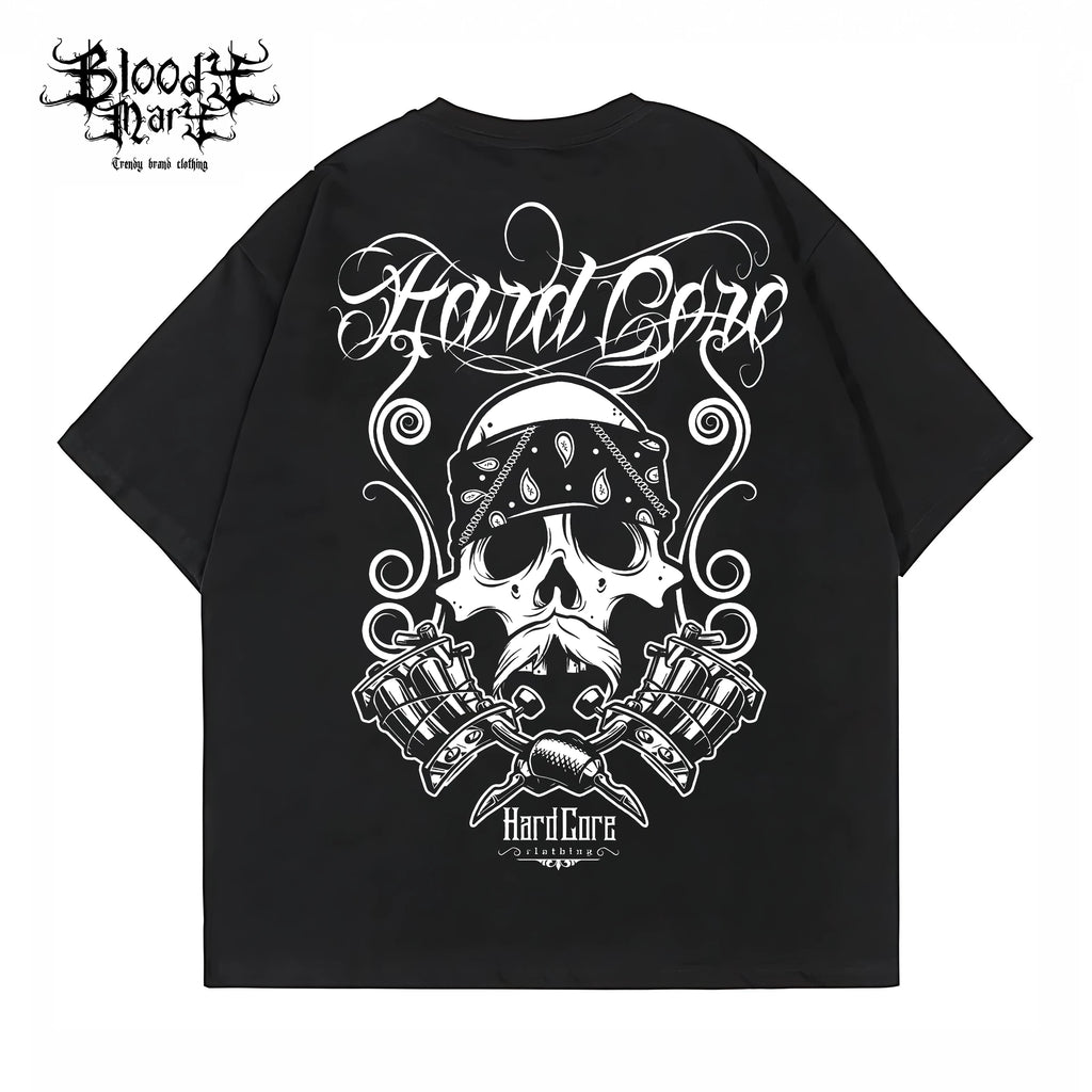 American street double motorcycle short sleeved loose cotton heavyweight niche hip-hop fashion brand tattoo artist T-shirt abstract trend